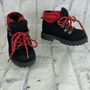 Carter's Buffalo Plaid Hiking Boots Suede Lace-Up Exposed Tongue Specialty Laces